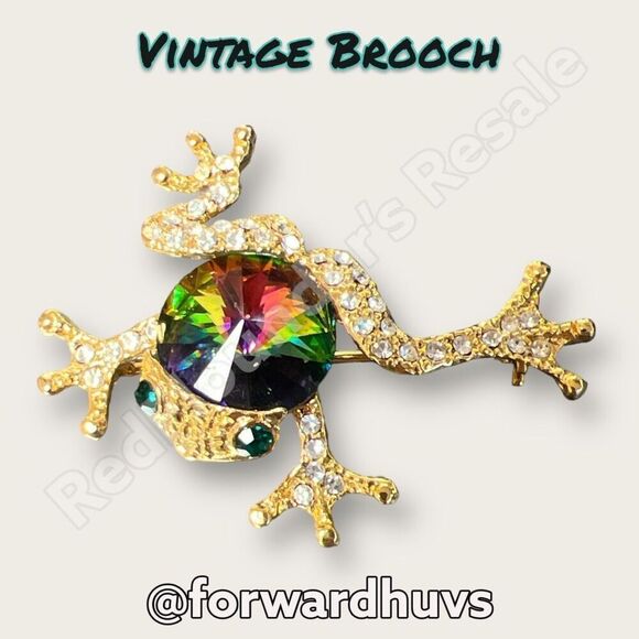 Vintage Rhinestone Frog Brooch - Highly Collectible! - Picture 1 of 8